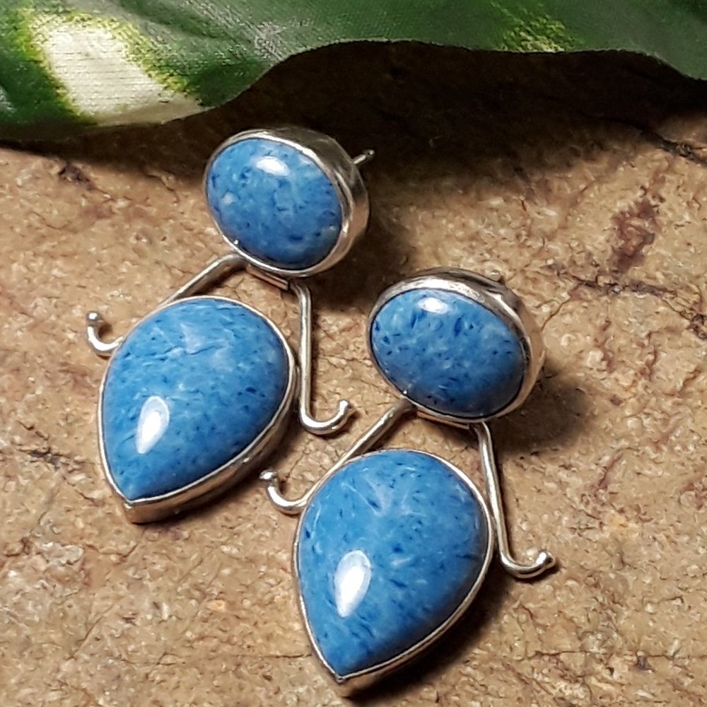 FRAN HARR CA. Artisan Sterling Denim Lapis Post Earrings